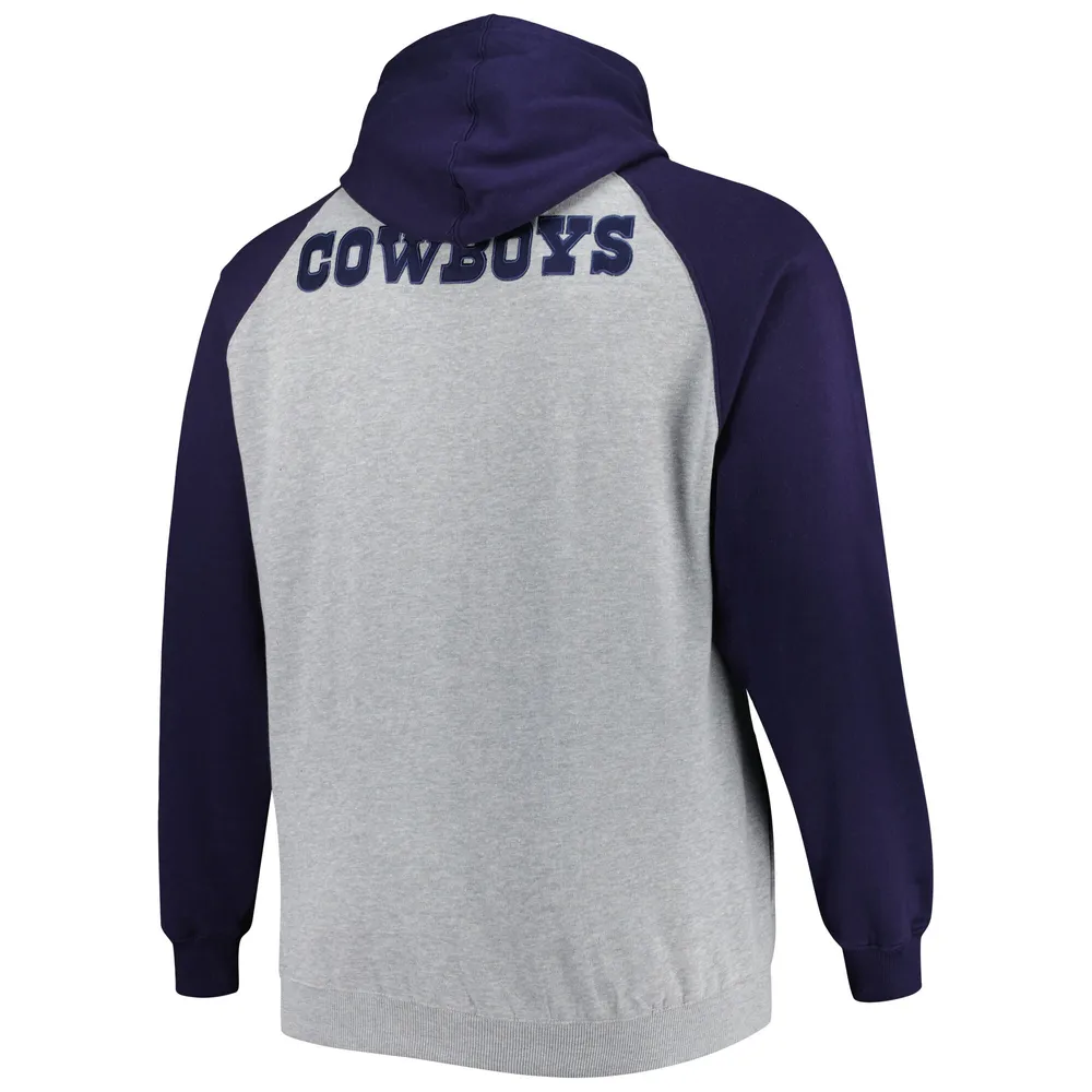 Veste à capuche entièrement zippée en polaire raglan gris chiné pour hommes des Dallas Cowboys Big & Tall