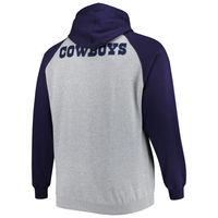 Men's Heather Gray Dallas Cowboys Big & Tall Fleece Raglan Full-Zip Hoodie Jacket