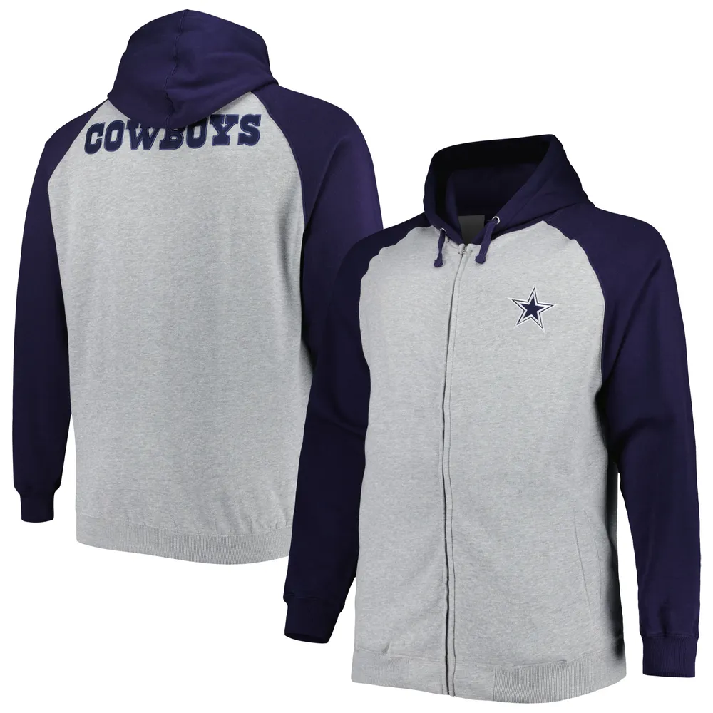 Veste à capuche entièrement zippée en polaire raglan gris chiné pour hommes des Dallas Cowboys Big & Tall