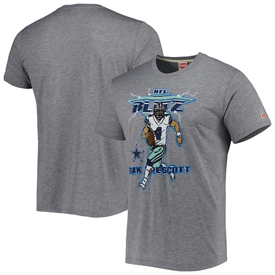 Men's Homage Dak Prescott Heathered Heather Gray Dallas Cowboys NFL Blitz Player Tri-Blend T-Shirt