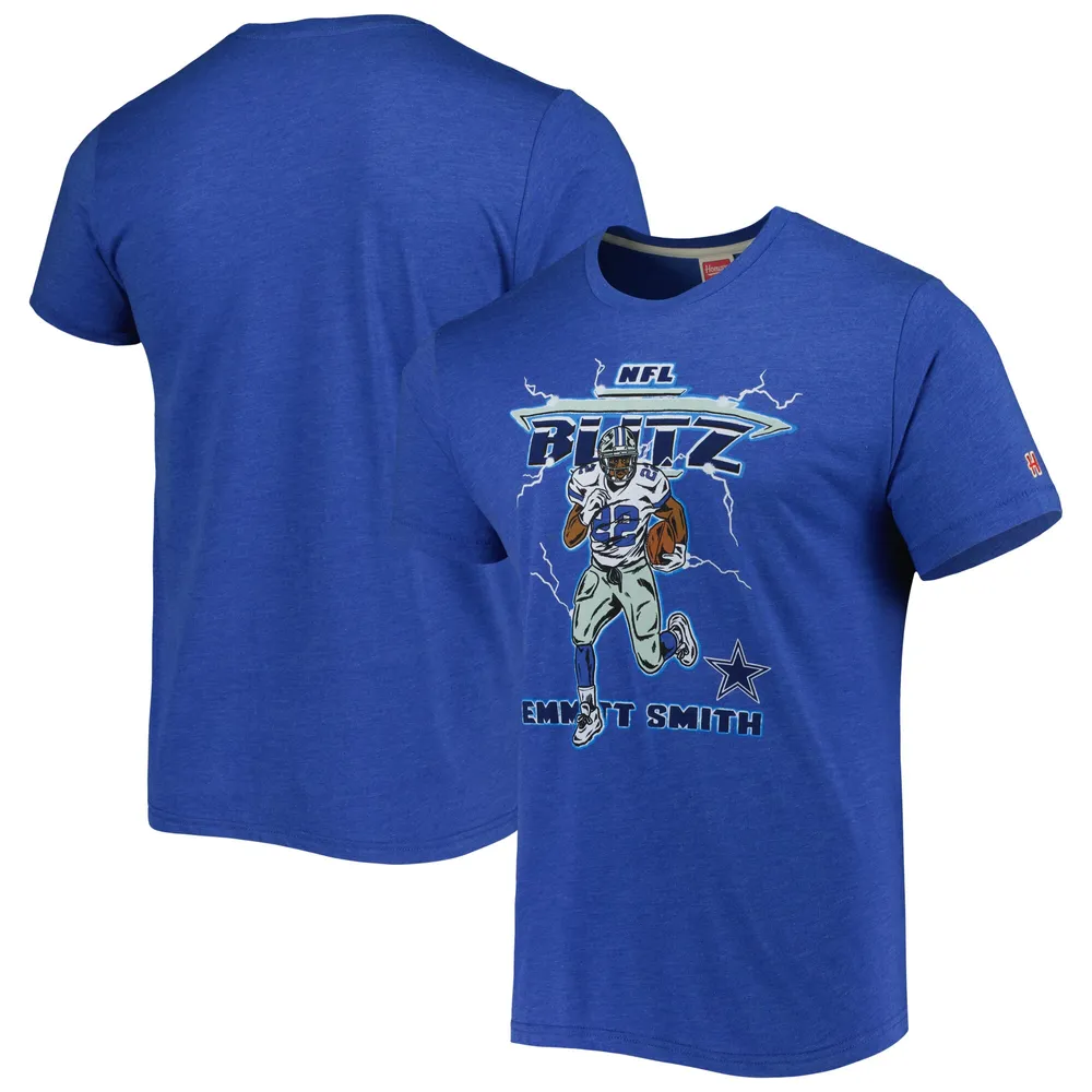 T-shirt à trois mélanges pour hommes, hommage Emmitt Smith Heathered Royal Dallas Cowboys NFL Blitz joueur retraité