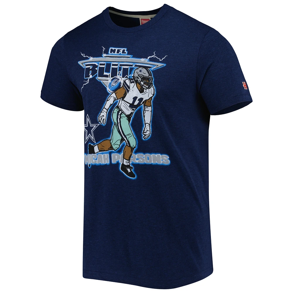 T-shirt à trois mélanges Hommage pour hommes Micah Parsons Heathered Heather Navy Dallas Cowboys NFL Blitz Player