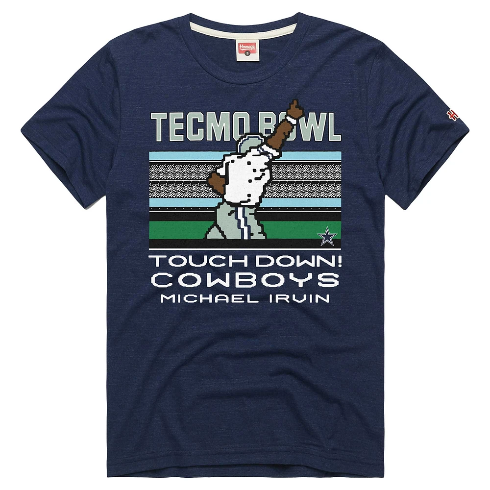 T-shirt à manches longues pour homme avec logo Michael Irvin des Cowboys de Dallas Tecmo Bowl, joueur retraité, bleu marine