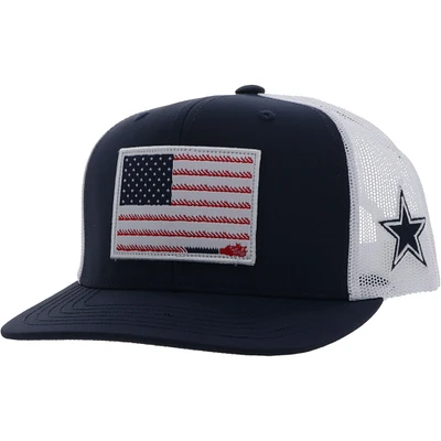 Casquette réglable HOOey Dallas Cowboys Rope Flag Trucker pour homme, bleu marine/blanc