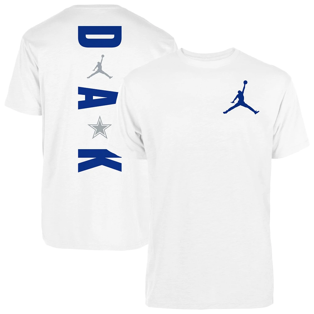 T-shirt à imprimé vertical blanc Dallas Cowboys Jordan Brand Dak Prescott pour homme