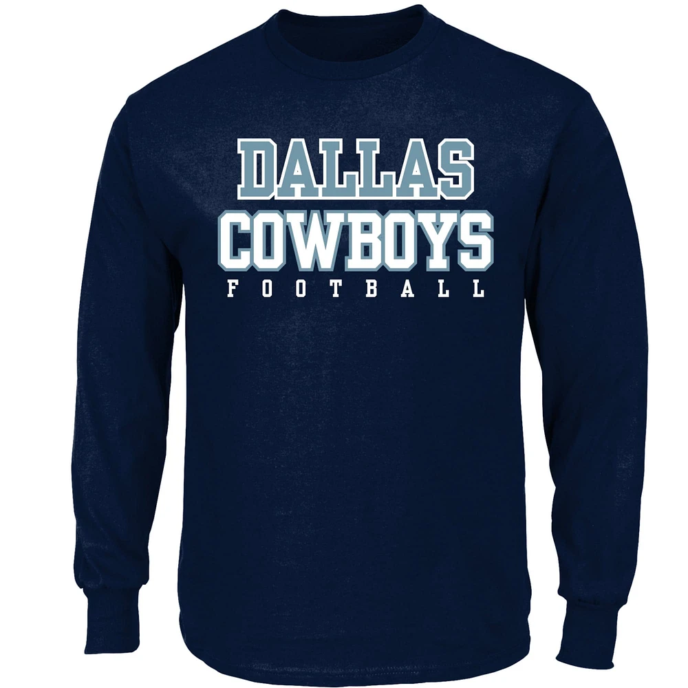 T-shirt à manches longues pour homme Majestic Navy Dallas Cowboys Big & Tall Practice