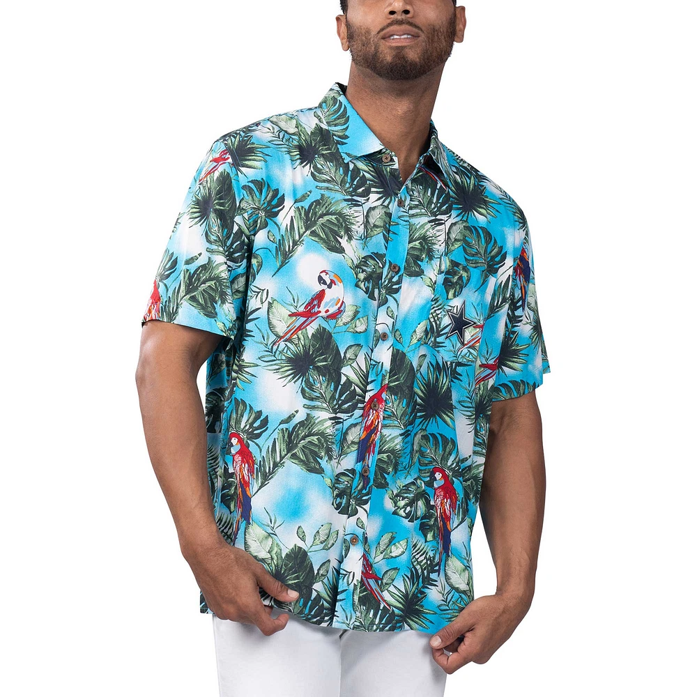 Men's Margaritaville Light Blue Dallas Cowboys Jungle Parrot Party Button-Up Shirt