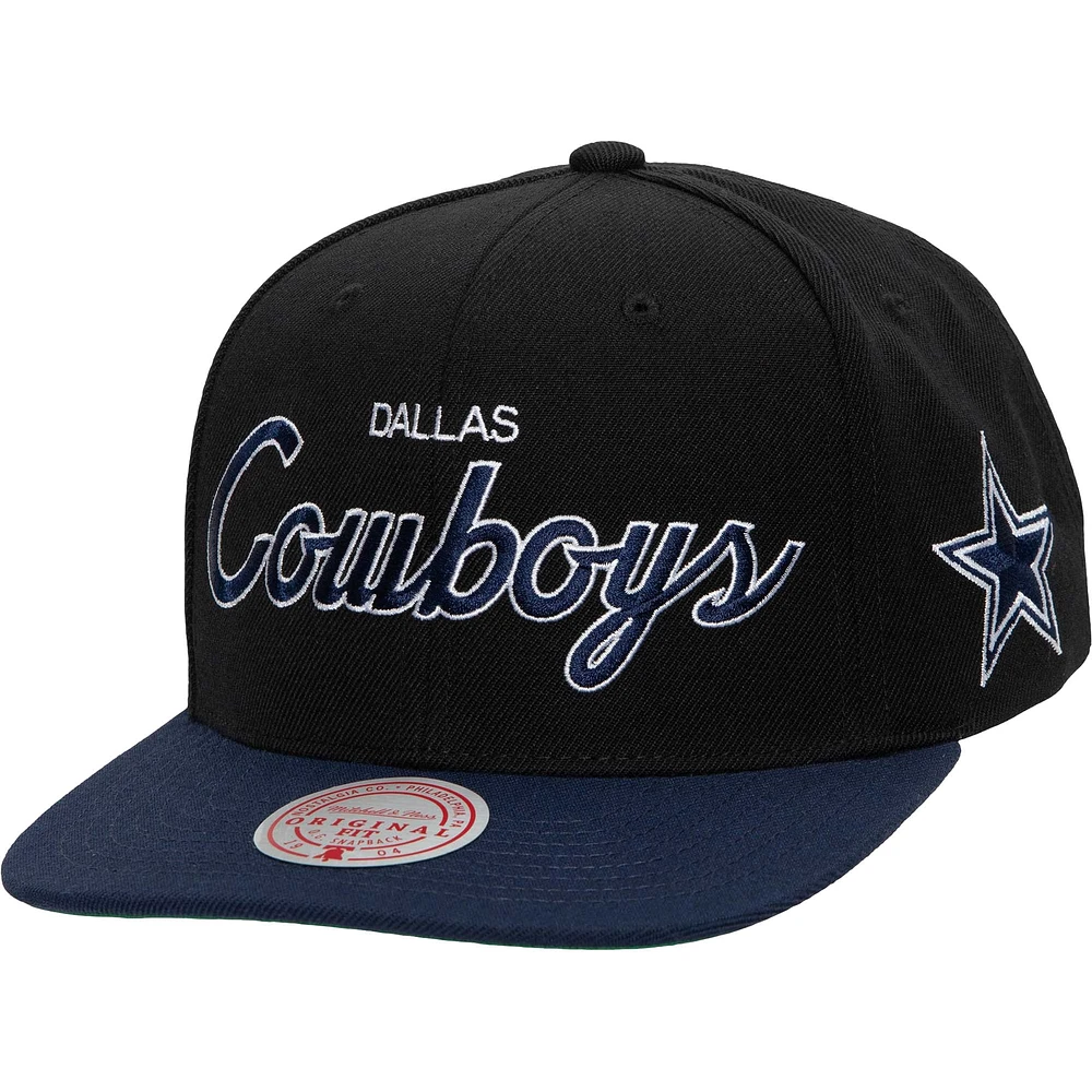 Men's Mitchell & Ness Black/Navy Dallas Cowboys Team Script 2.0 Snapback Hat