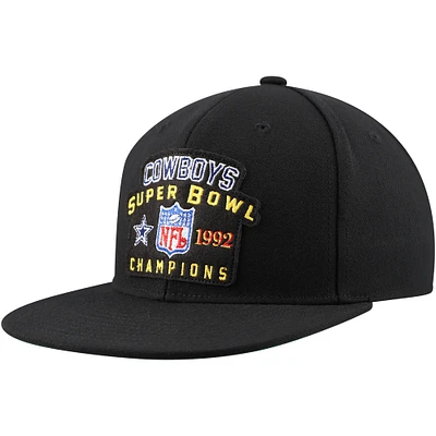 Casquette snapback noire Mitchell & Ness pour hommes des Dallas Cowboys 1992 NFL Super Bowl Champions