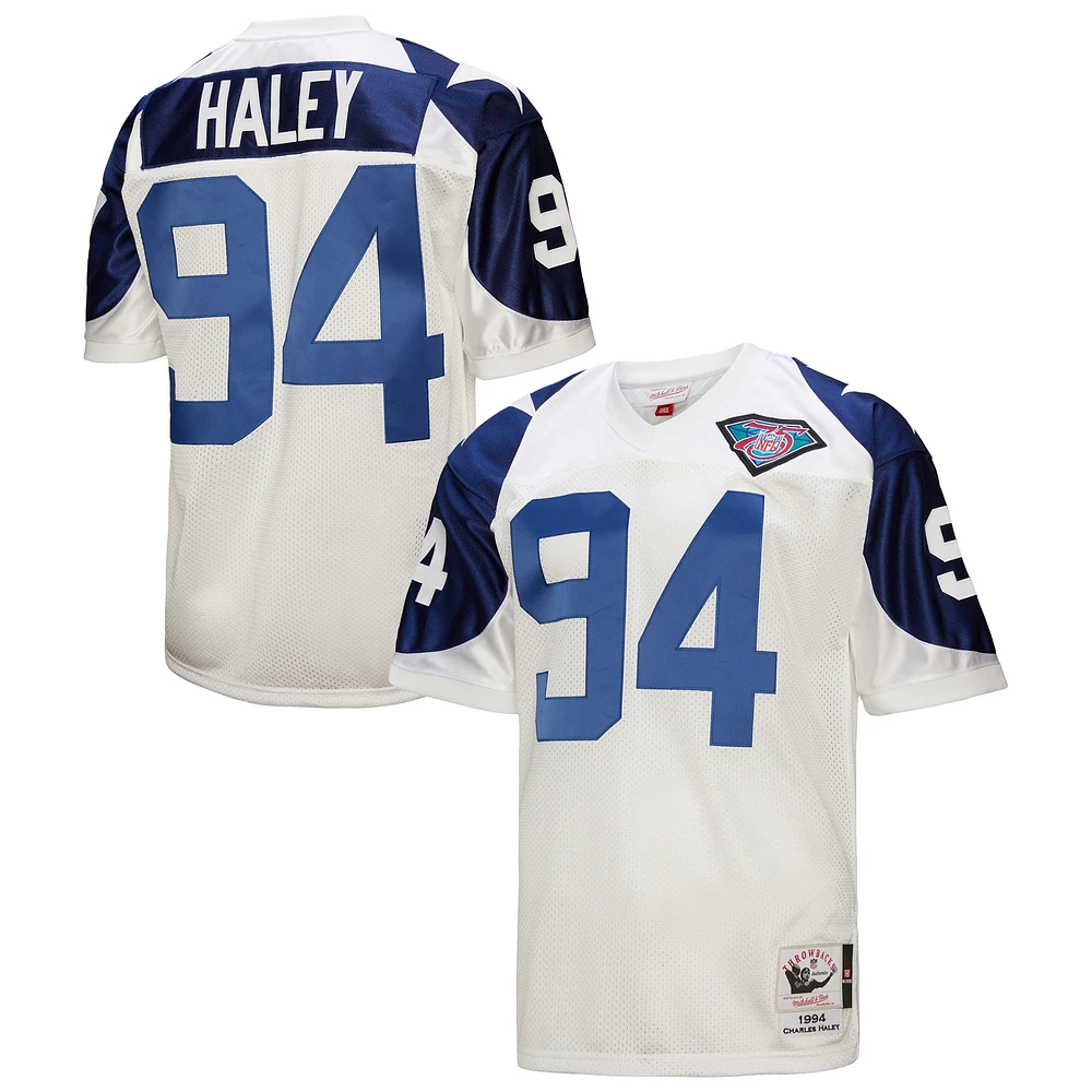 Maillot de joueur retraité authentique Mitchell & Ness Charles Haley blanc Dallas Cowboys 1994 pour homme