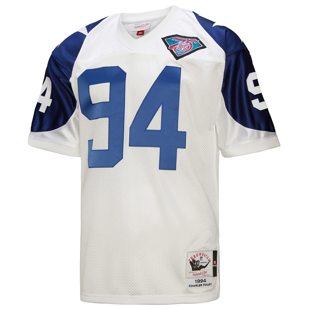 Maillot de joueur retraité authentique Mitchell & Ness Charles Haley blanc Dallas Cowboys 1994 pour homme