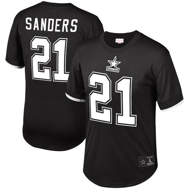 Haut en maille noir pour homme Mitchell & Ness Deion Sanders avec nom et numéro de joueur retraité des Cowboys Dallas