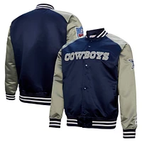 Veste en satin entièrement zippée à motif joueur retraité des Cowboys de Dallas Mitchell & Ness Deion Sanders pour homme, bleu marine