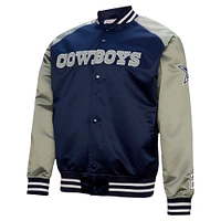 Veste en satin entièrement zippée à motif joueur retraité des Cowboys de Dallas Mitchell & Ness Deion Sanders pour homme, bleu marine