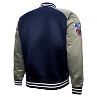 Veste en satin entièrement zippée à motif joueur retraité des Cowboys de Dallas Mitchell & Ness Deion Sanders pour homme, bleu marine