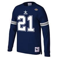 Haut à manches longues pour homme Mitchell & Ness Deion Sanders bleu marine avec nom et numéro de joueur retraité des Cowboys Dallas