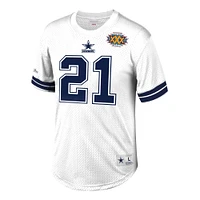 Haut en maille blanc avec nom et numéro du joueur retraité des Cowboys de Dallas Mitchell & Ness Deion Sanders pour hommes