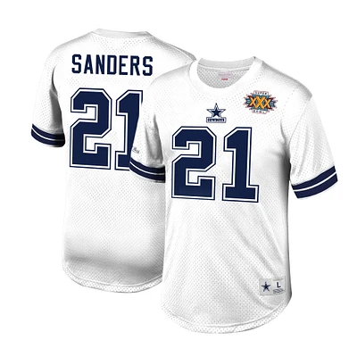 Haut en maille blanc avec nom et numéro du joueur retraité des Cowboys de Dallas Mitchell & Ness Deion Sanders pour hommes