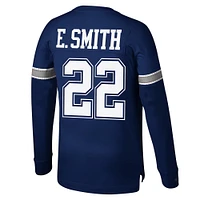 Haut à manches longues pour hommes Mitchell & Ness Emmitt Smith bleu marine Dallas Cowboys Throwback Nom et numéro du joueur retraité