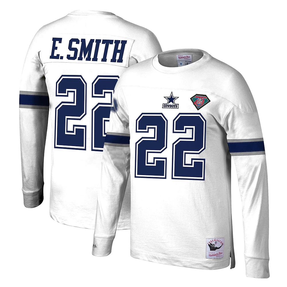 Mitchell & Ness Emmitt Smith blanc Dallas Cowboys nom et numéro du joueur retraité haut à manches longues