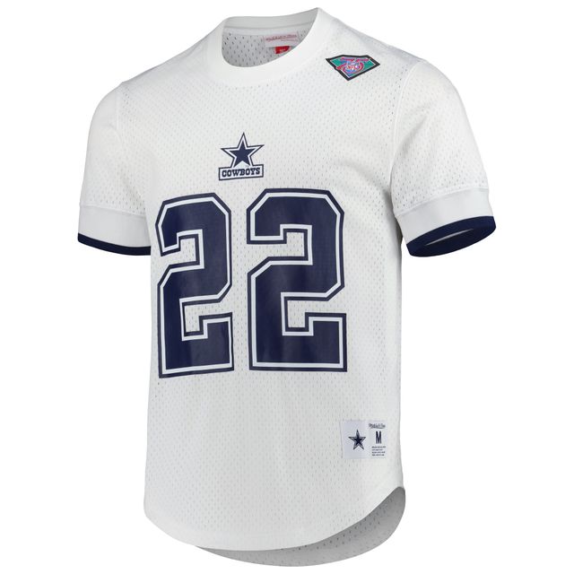 Mitchell & Ness Emmitt Smith blanc Dallas Cowboys nom et numéro du joueur retraité pour hommes - Haut en maille