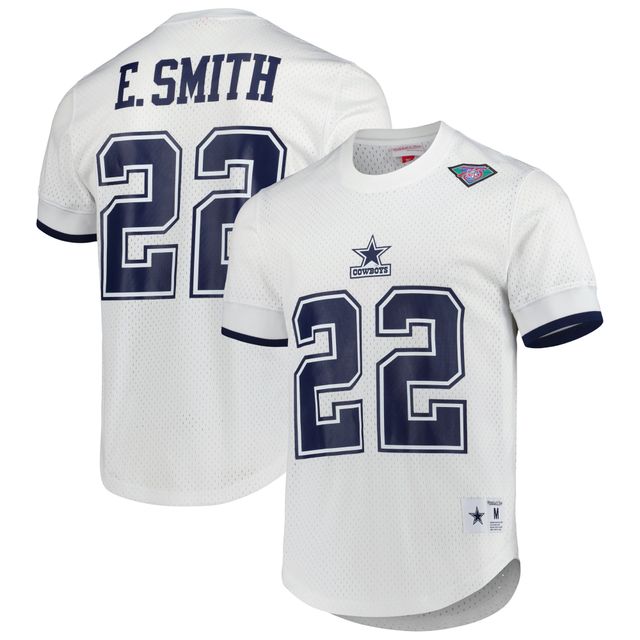 Mitchell & Ness Emmitt Smith blanc Dallas Cowboys nom et numéro du joueur retraité pour hommes - Haut en maille