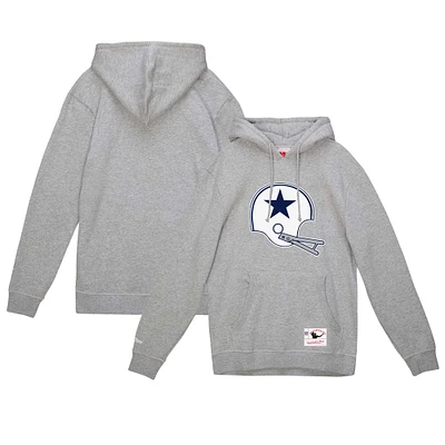 Men's Mitchell & Ness Heather Gray Dallas Cowboys Helmet Logo Vintage Pullover Hoodie