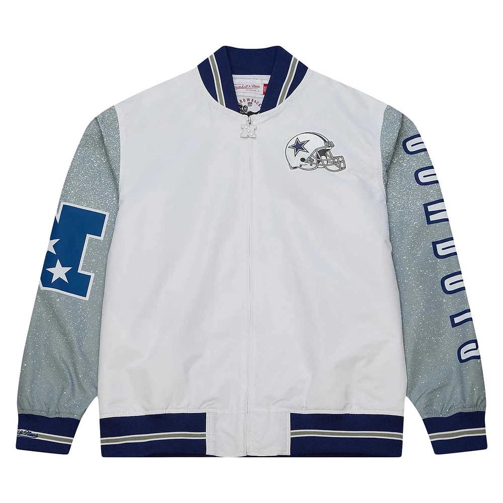 Veste d'échauffement entièrement zippée Mitchell & Ness pour hommes, bleu marine/blanc, Dallas Cowboys Team Burst