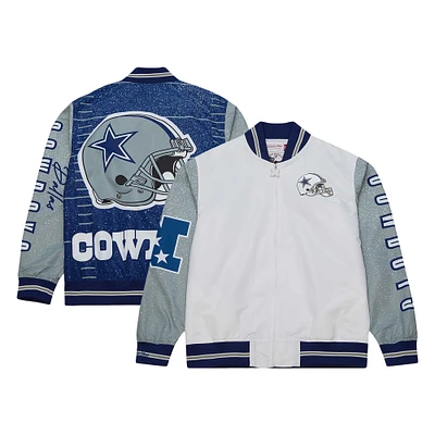 Veste d'échauffement entièrement zippée Mitchell & Ness pour hommes, bleu marine/blanc, Dallas Cowboys Team Burst