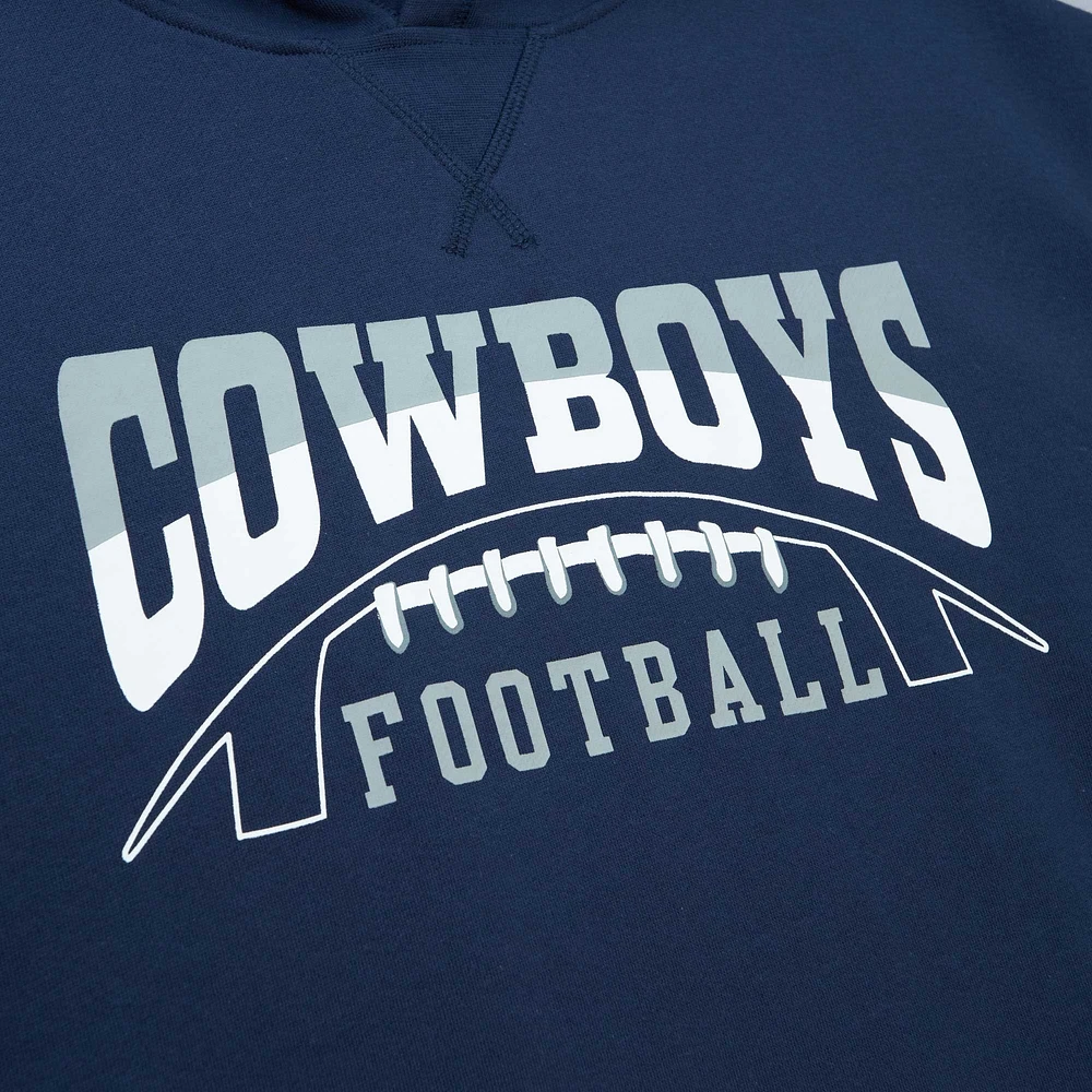 Sweat à capuche manches courtes d'avant-match des Dallas Cowboys Mitchell & Ness pour hommes bleu marine