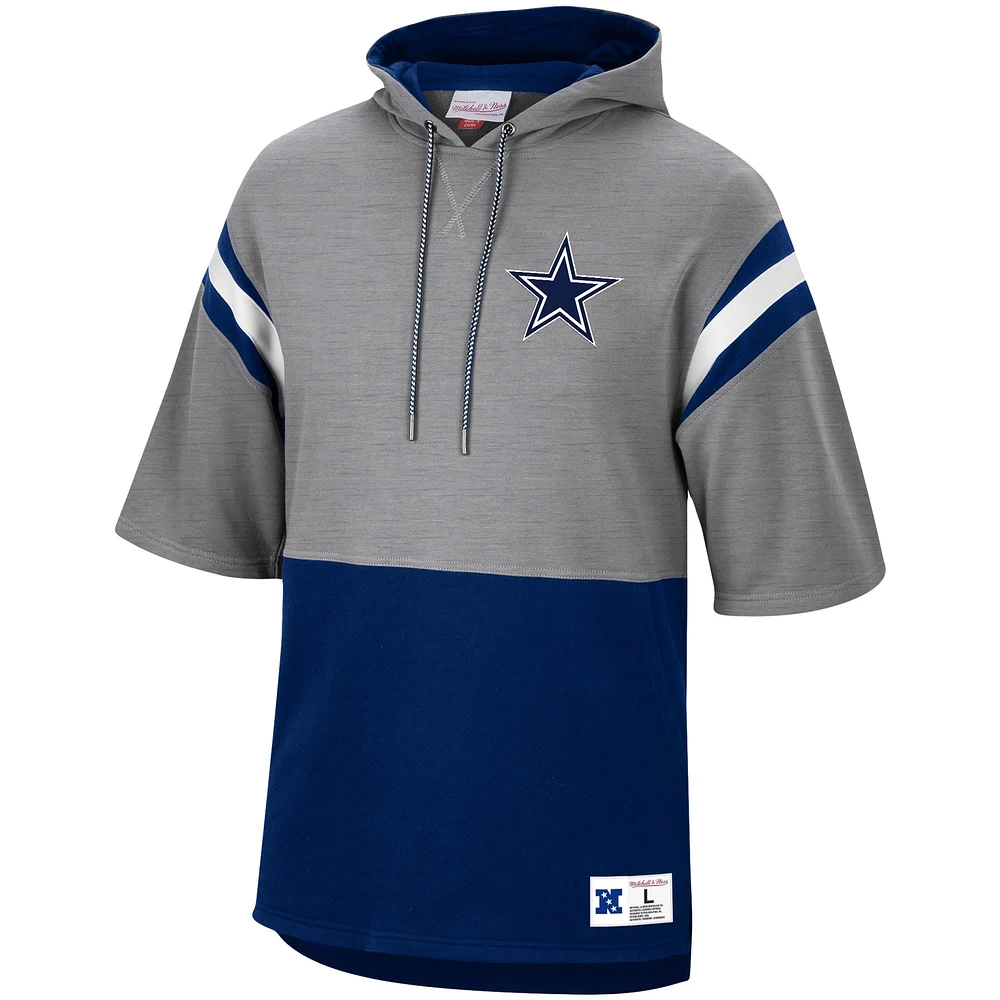 Men's Mitchell & Ness Silver/Navy Dallas Cowboys Gridiron Classics Training Room Half-Sleeve Pullover Hoodie