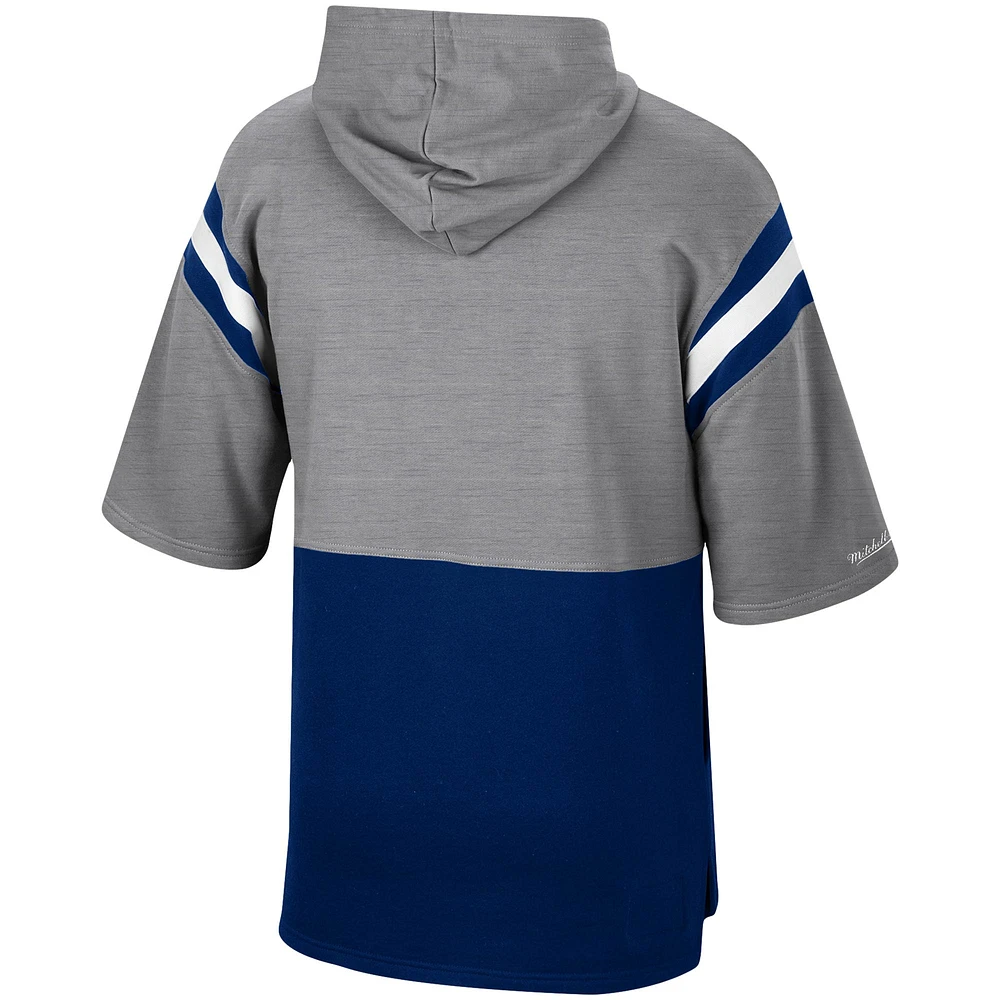 Men's Mitchell & Ness Silver/Navy Dallas Cowboys Gridiron Classics Training Room Half-Sleeve Pullover Hoodie