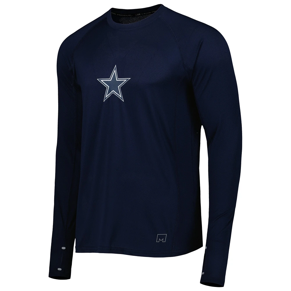 T-shirt à manches longues raglan Dallas Cowboys MSX by Michael Strahan pour homme, bleu marine