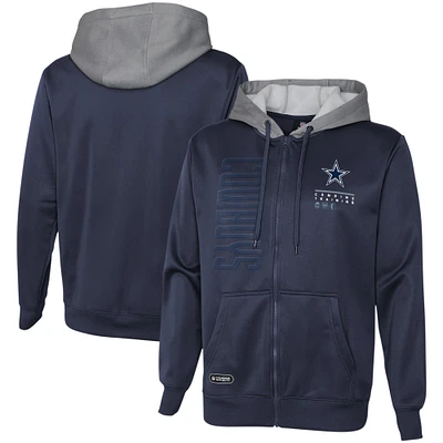 Sweat à capuche entièrement zippé bleu marine pour hommes des Dallas Cowboys Combine Authentic Field Play