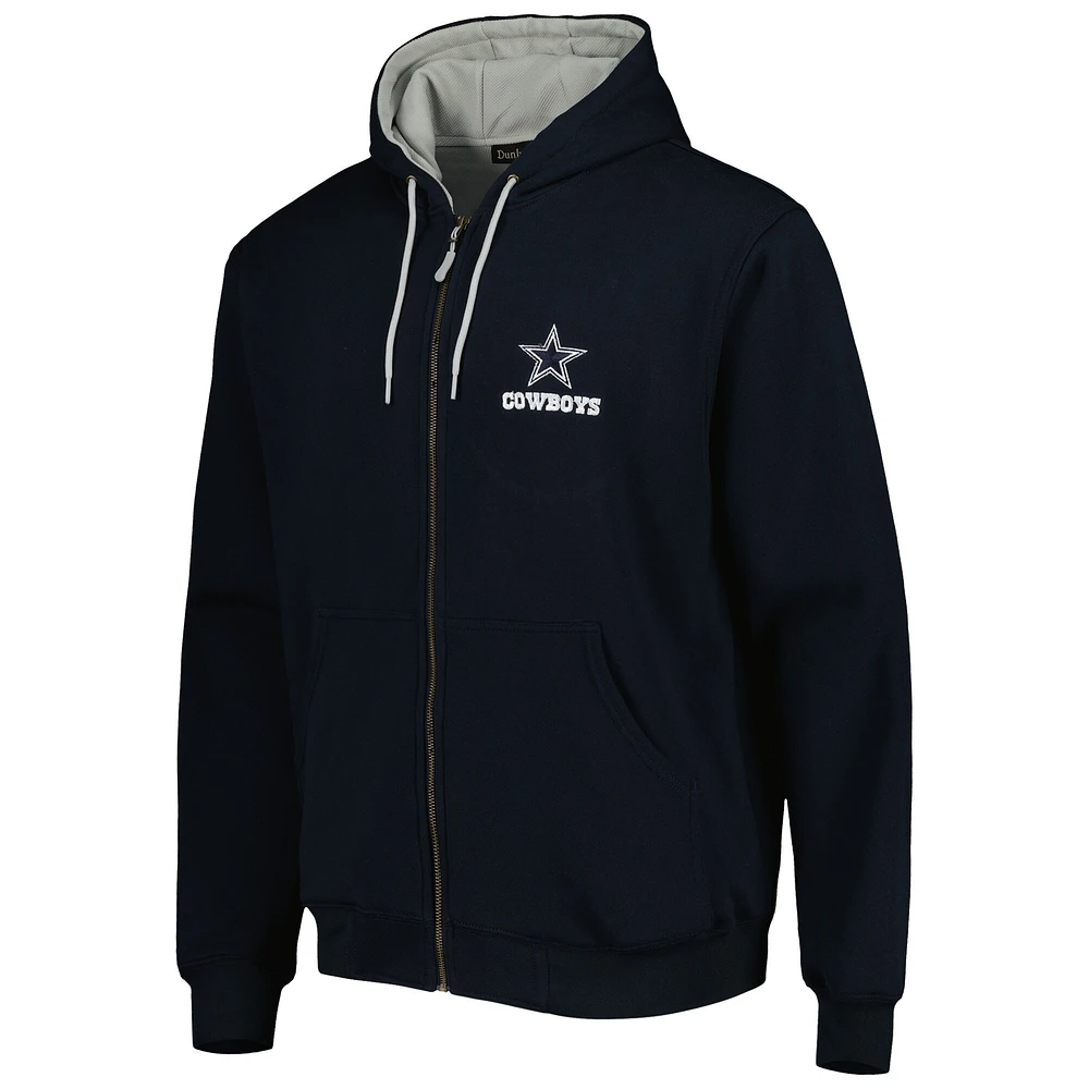 Sweat à capuche zippé pour homme Dallas Cowboys Craftsman doublure thermique bleu marine