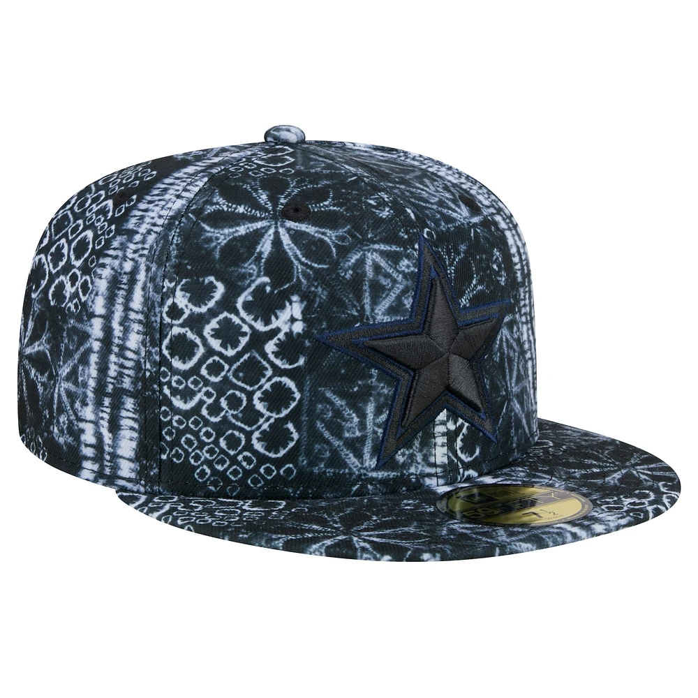 Casquette ajustée Shibori 59FIFTY des Dallas Cowboys New Era noire pour hommes