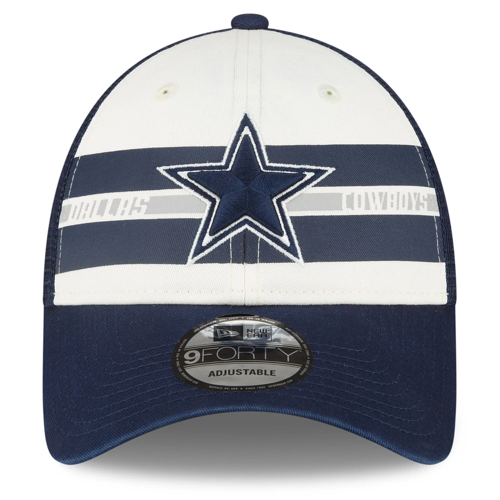 Casquette Snapback 9FORTY Team Stripe Trucker des Dallas Cowboys New Era crème/bleu marine pour homme