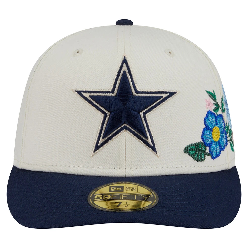 Men's New Era Cream/Navy Dallas Cowboys Tonal Florals 59FIFTY Fitted Hat