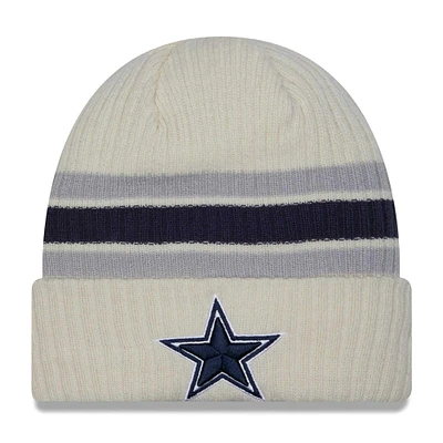 Men's New Era Cream Dallas Cowboys Team Stripe Cuffed Knit Hat