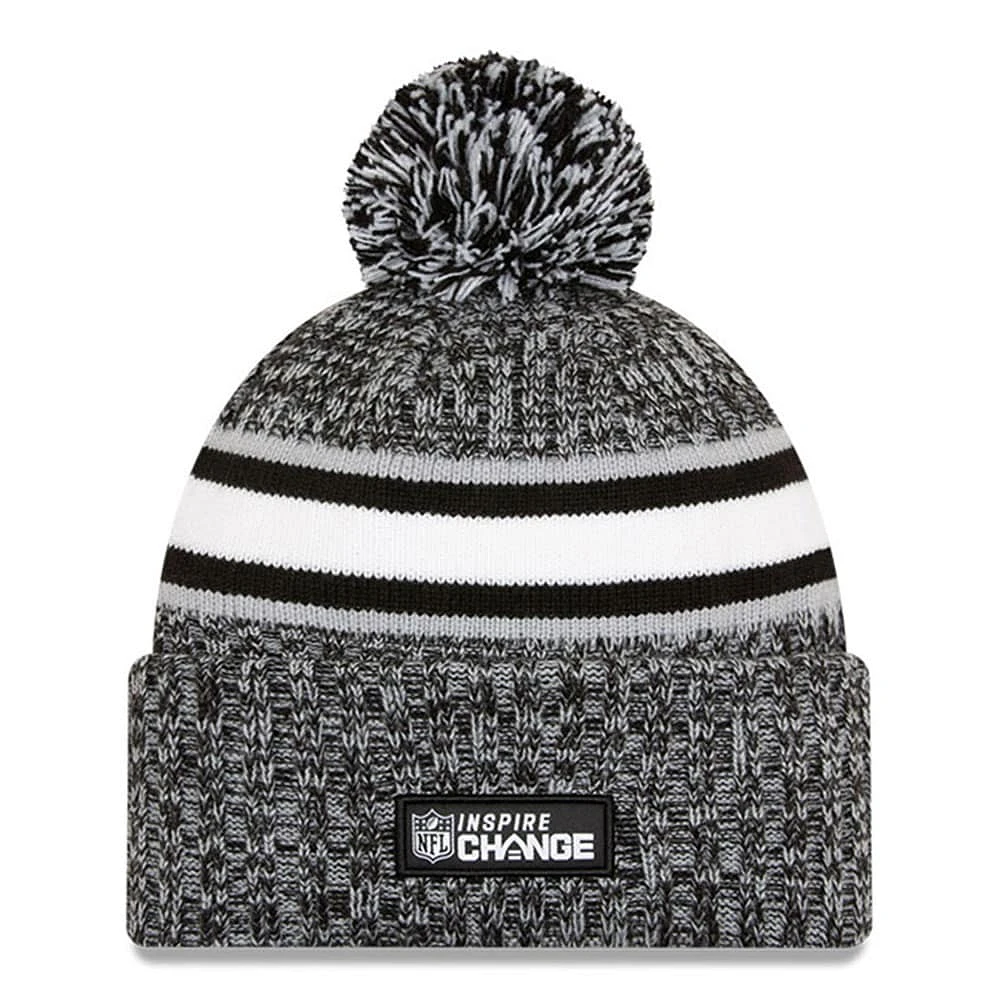 Bonnet en tricot à revers Inspire Change 2023 New Era Heather Black Dallas Cowboys pour hommes avec pompon