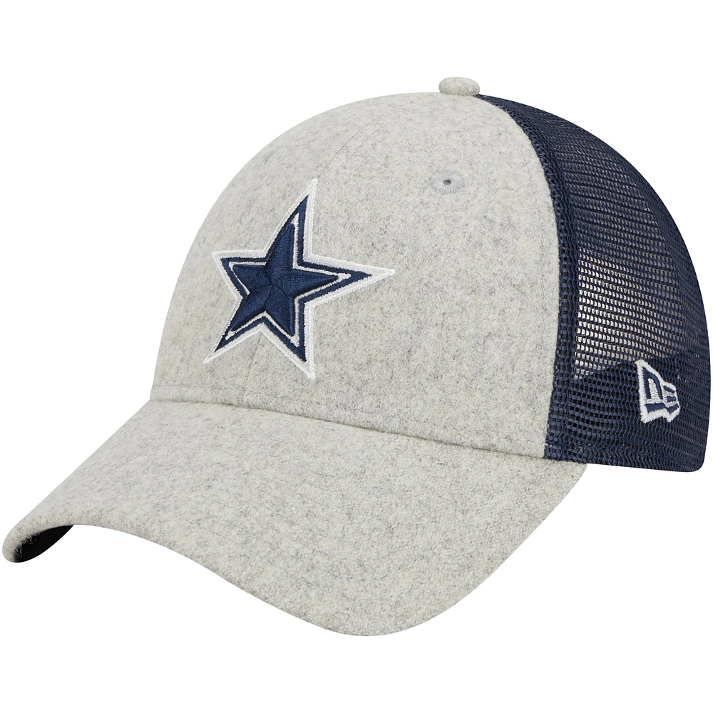 Casquette réglable New Era gris chiné/bleu marine Dallas Cowboys Pop Trucker 9FORTY pour hommes