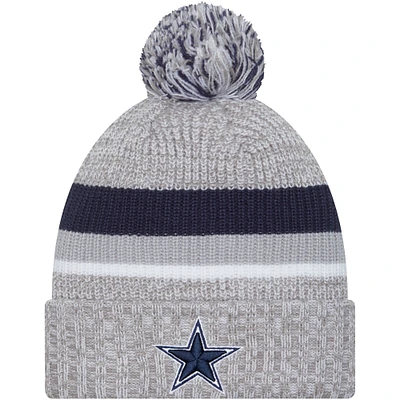 Bonnet en tricot à revers Dallas Cowboys New Era gris chiné pour hommes avec pompon