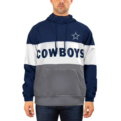 Men's Antigua Navy/Heather Gray Dallas Cowboys Victory Colorblock Pullover Hoodie Size: Large