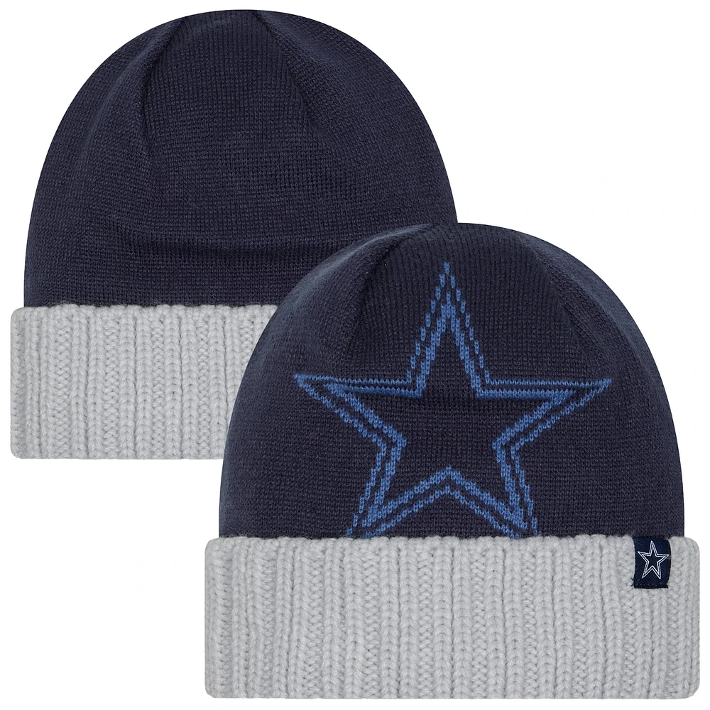 Bonnet en tricot à revers surdimensionné bleu marine/gris Dallas Cowboys New Era pour homme