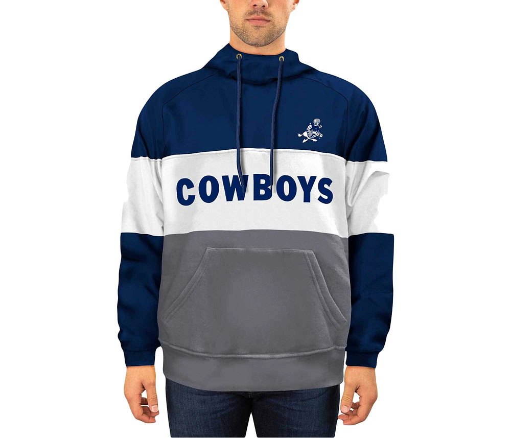 Men's New Era Navy/White Dallas Cowboys Big & Tall Retro Joe Fleece Pullover Hoodie