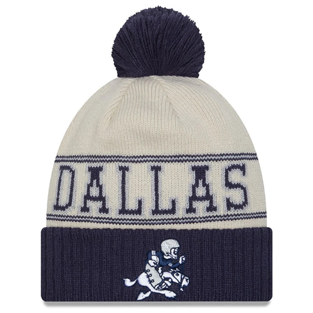 Men's New Era  Navy Dallas Cowboys 2023 Sideline Historic Pom Cuffed Knit Hat