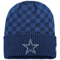 Bonnet en tricot à revers à carreaux bleu marine Dallas Cowboys New Era pour homme