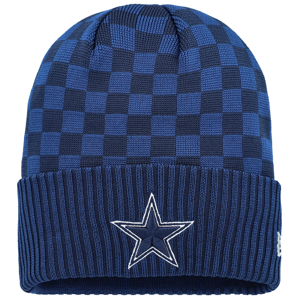 Bonnet en tricot à revers à carreaux bleu marine Dallas Cowboys New Era pour homme
