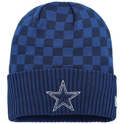 Bonnet en tricot à revers à carreaux bleu marine Dallas Cowboys New Era pour homme