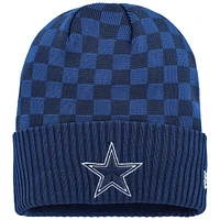 Bonnet en tricot à revers à carreaux bleu marine Dallas Cowboys New Era pour homme